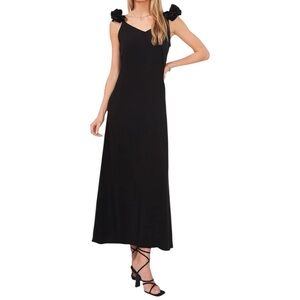 Vince Camuto Ruffle Strap V Neck Maxi Dress in Black